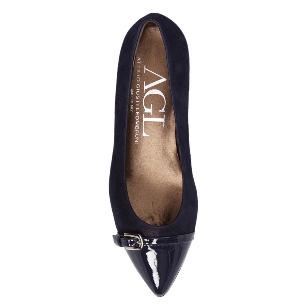 AGL Belted Block Heel Leather Pump Size 6